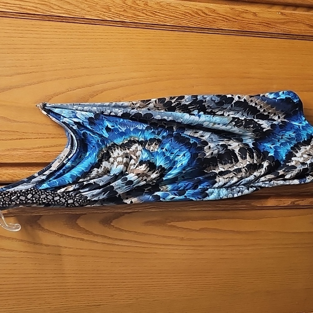 4 For $20--One-Shoulder Blue and Black Patterned Top